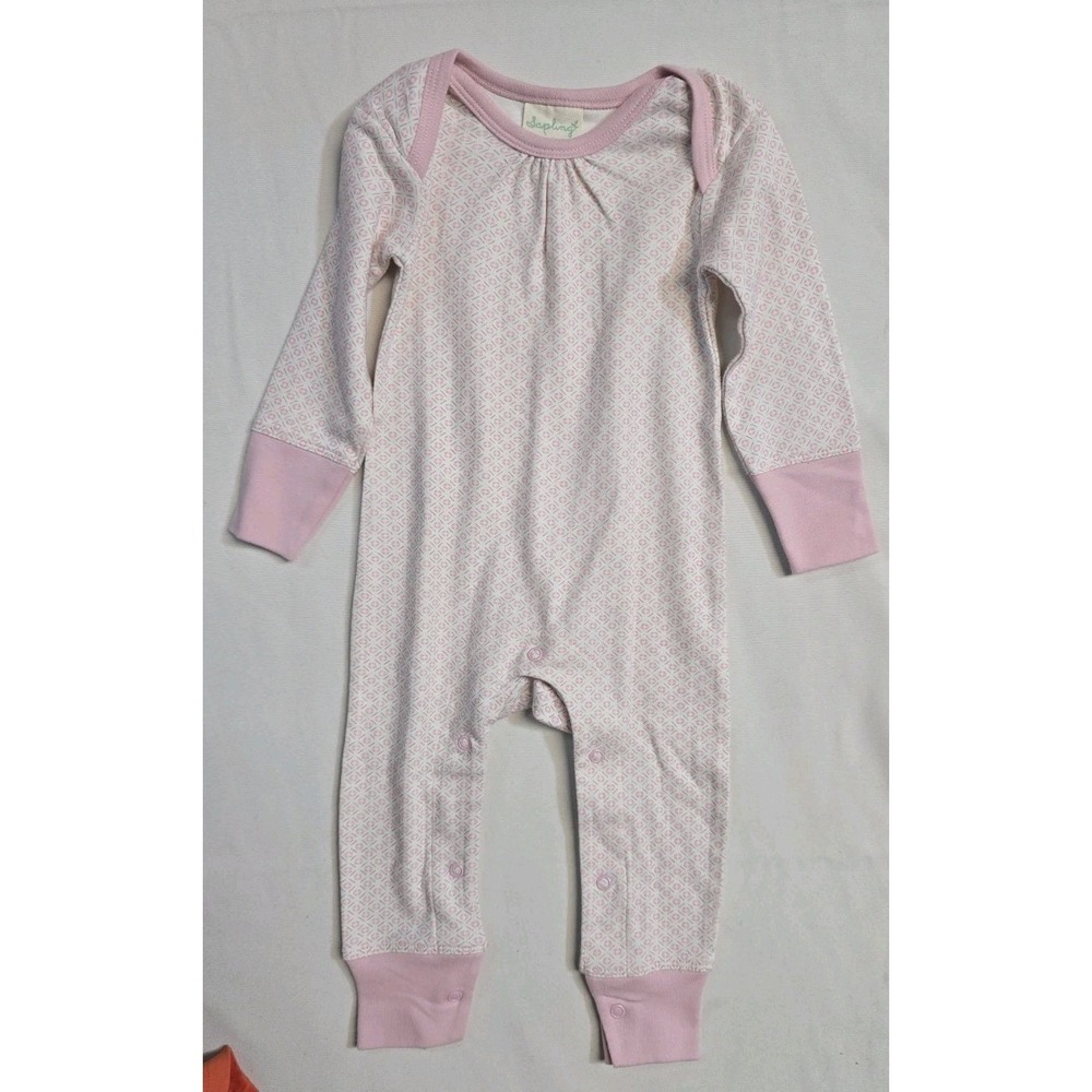 Sapling Baby One Piece  Organic Cotton Romper 3-6 Months  White Pink